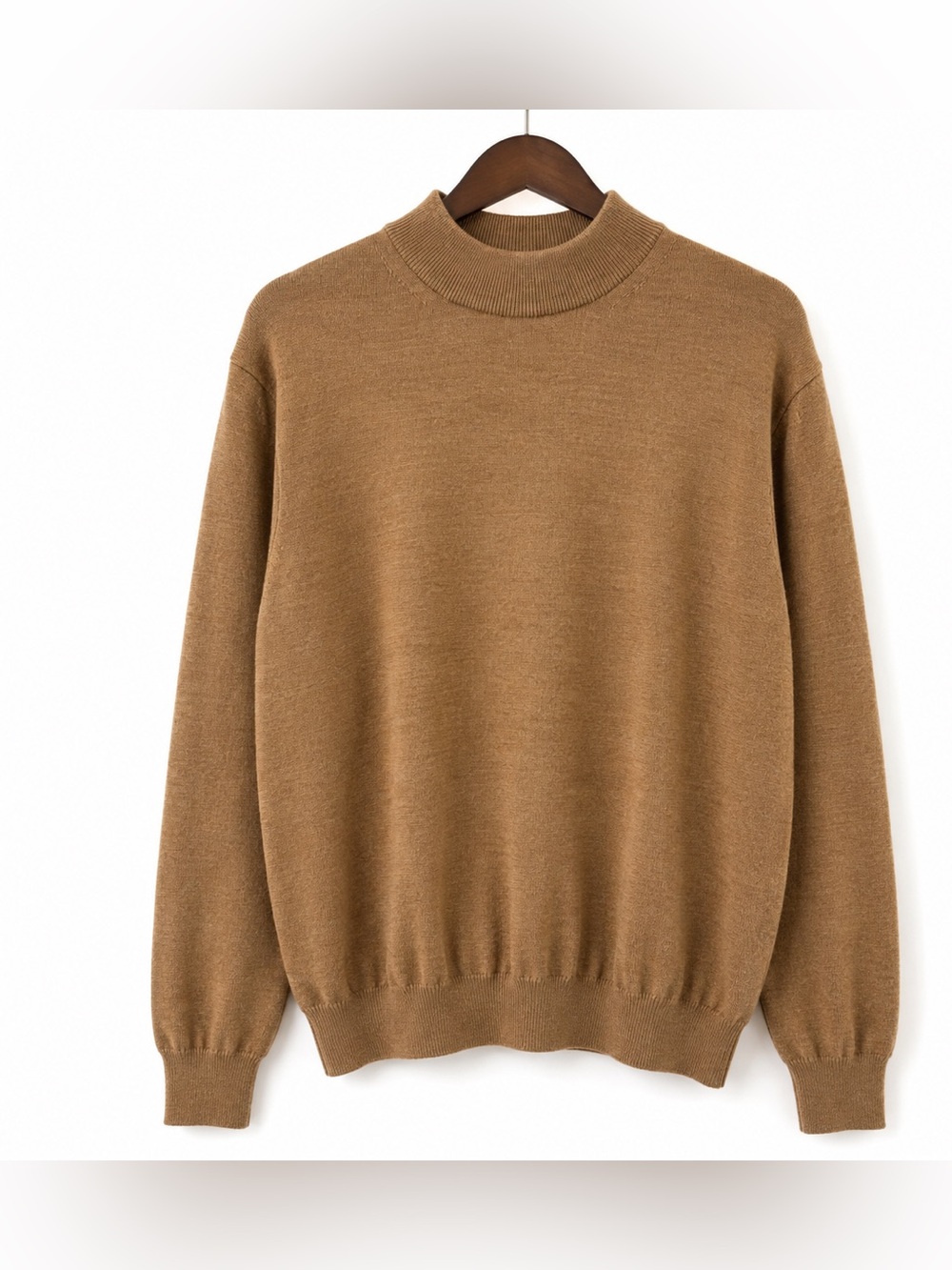 Toscano 100% Merino Wool Mock Neck Sweater Mens M Camel Brown Italian Knit
